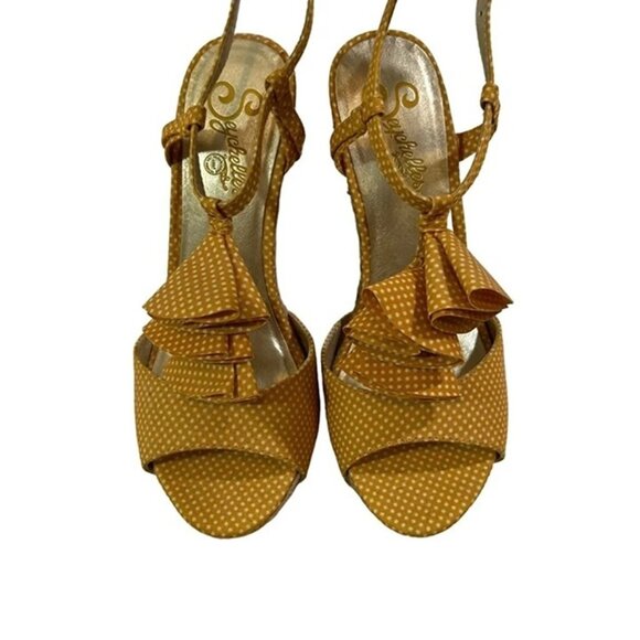 Seychelles shoes women's 7 yellow white polka dot t strap peep toe espadrilles - Picture 3 of 8